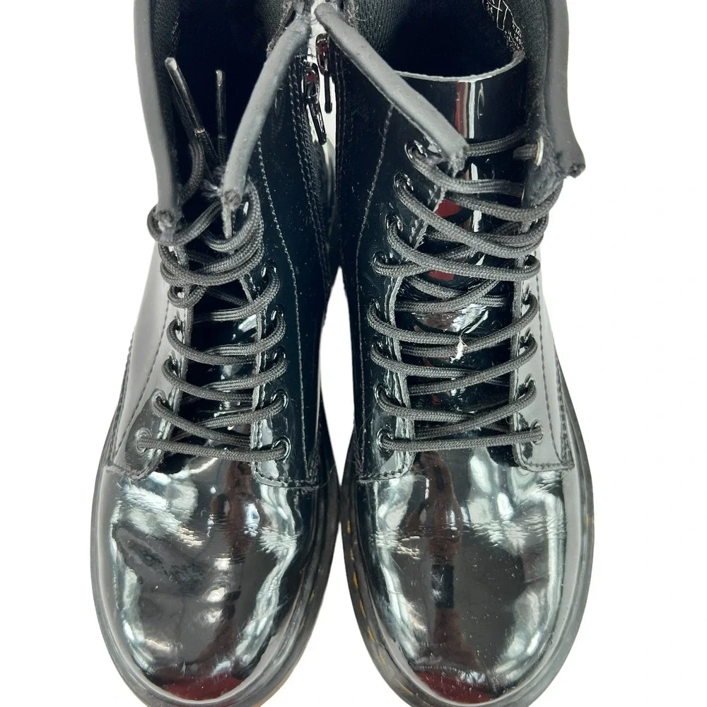 Dr. Martens 1460 J Patent Leather Lace Up Side Zip Ankle Boots Black Kids Size 3
